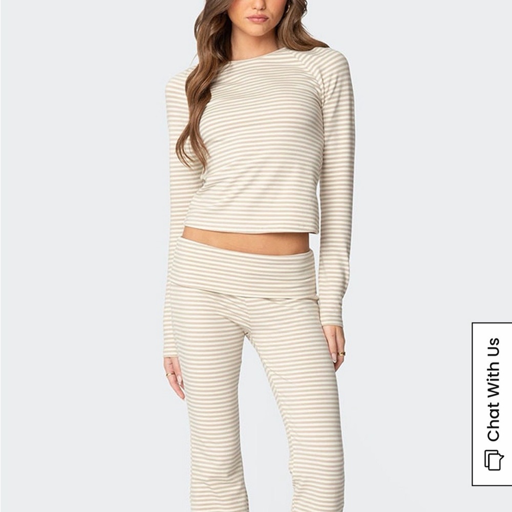 Edikted Cream Striped fold over leggings. Pacsun, NEVER WORN